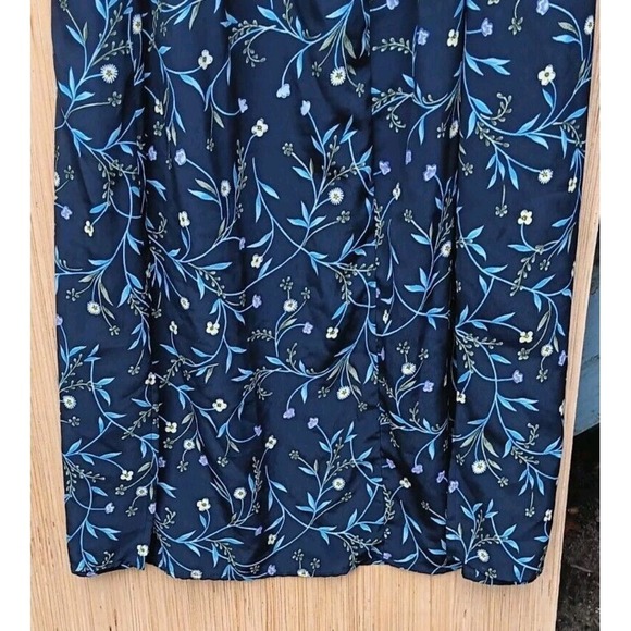 Vintage 80s TR Bentley Plus‎ Blue Floral Rayon Maxi Skirt Elastic Back Women 24 - Picture 4 of 8